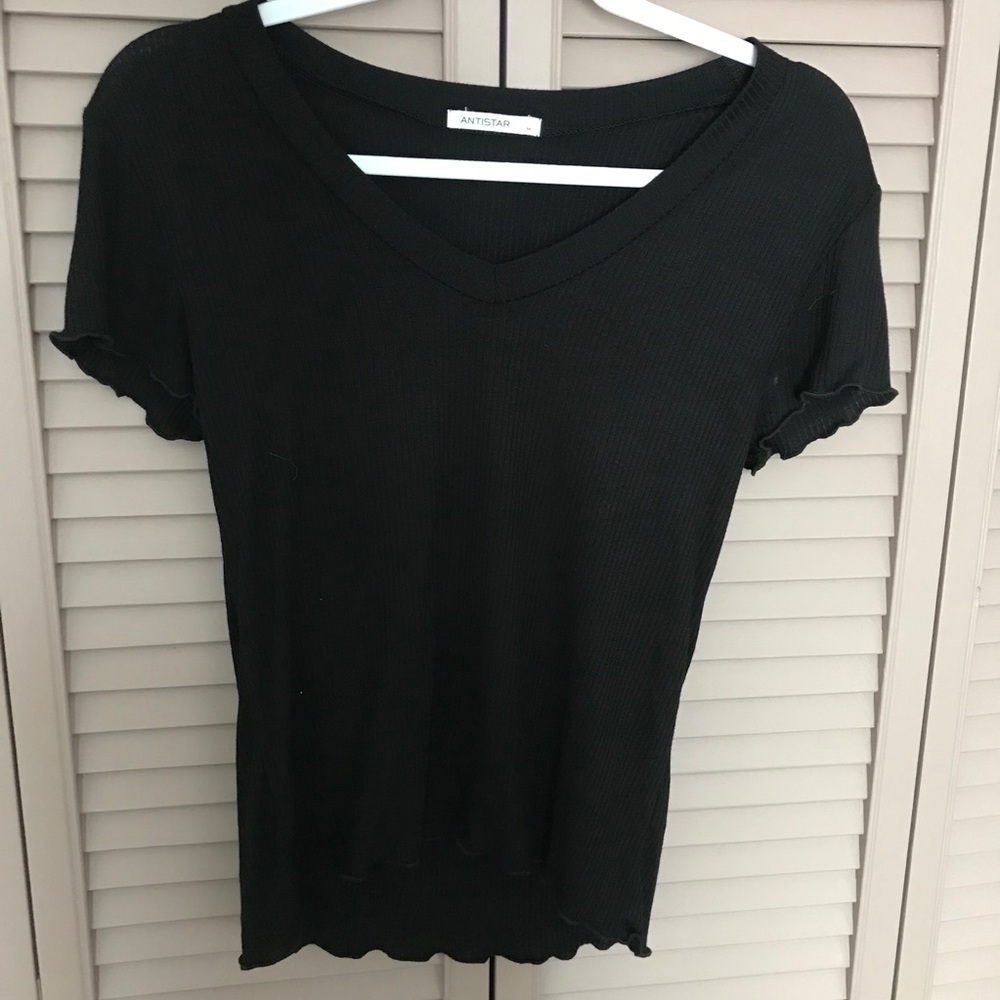 Anistar black ribbed tee